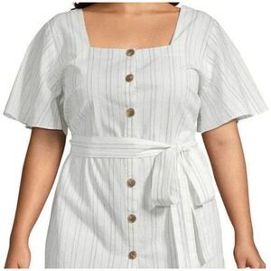 Womens ANA a.n.a  Pinstripe Button-Up Square Neckline Belted Shirt Size - Sz 1X
